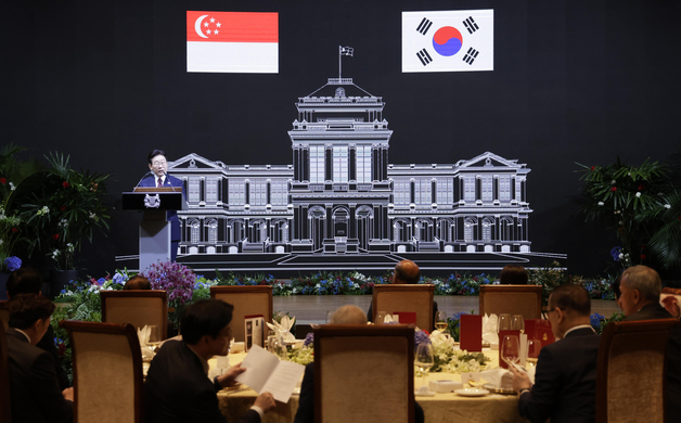 국빈만찬 건배사 하는 이재명 대통령