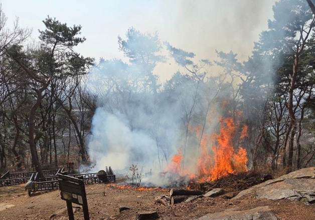 '수원 팔달산 7곳 동시 방화' 40대 구속 송치…끝까지 혐의 부인