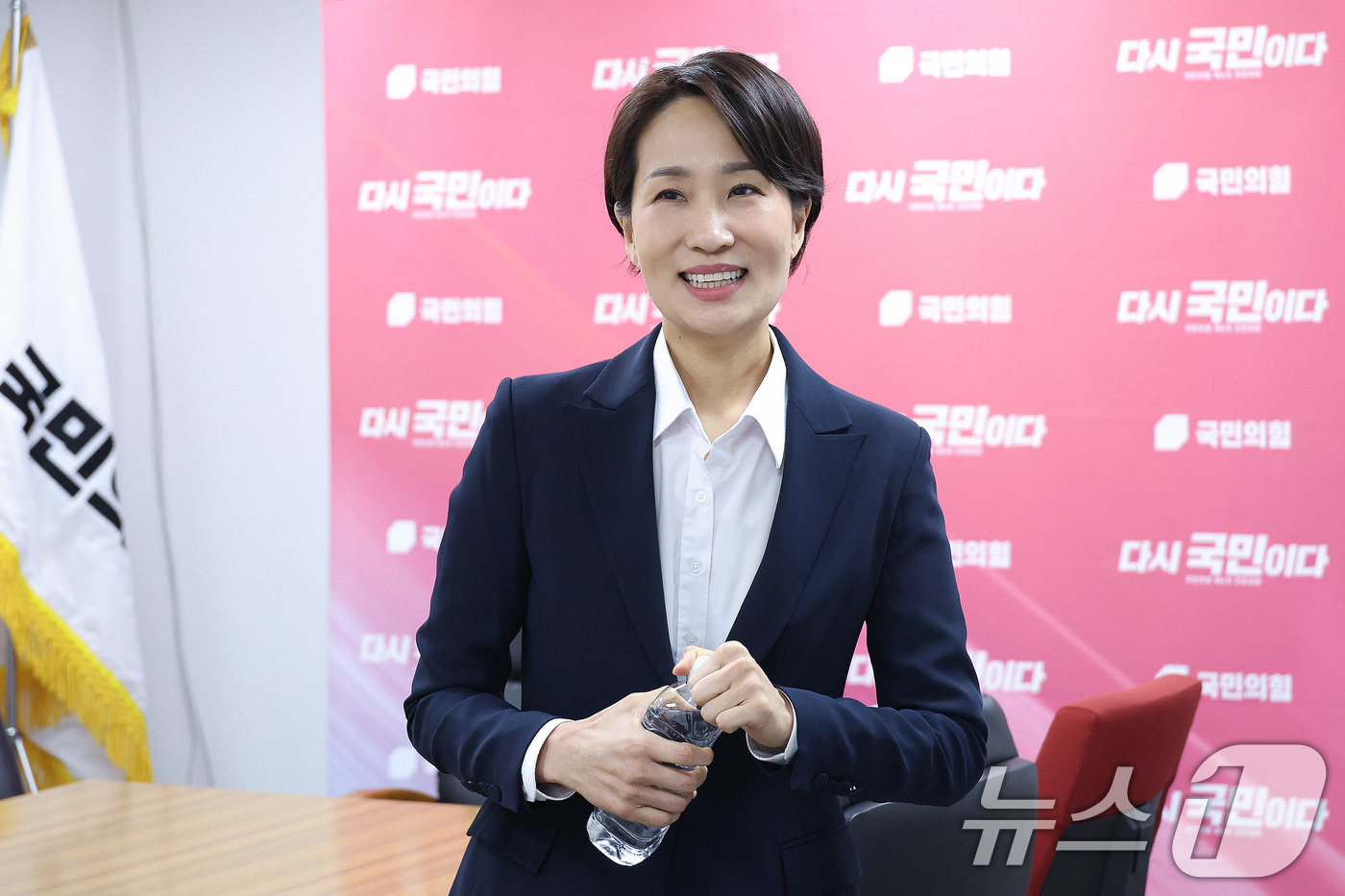 (서울=뉴스1) 신웅수 기자 = 김수민 전 충청북도 정무부지사가 20일 서울 여의도 국민의힘 당사에서 열린 충북지사 후보 면접에 참석하고 있다. 2026.3.20/뉴스1