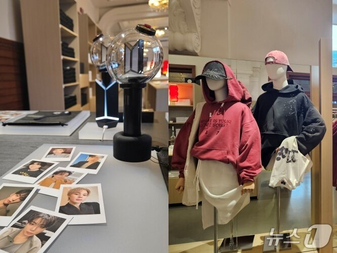 본문 이미지 - 신규 응원봉(왼쪽)과 후드티와 볼캡 등 굿즈 2026.3.20/뉴스1 박혜연 기자 ⓒ 뉴스1