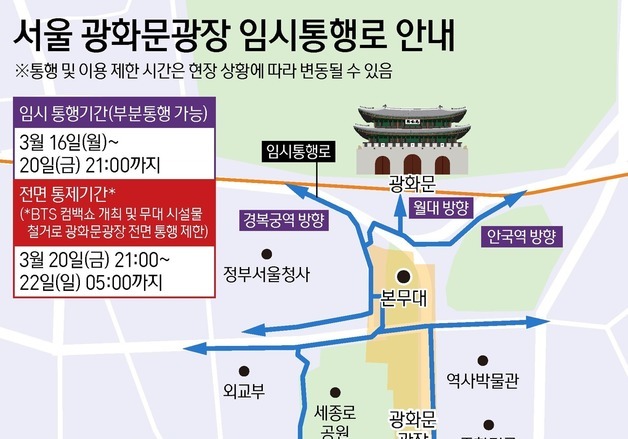 [그래픽] 서울 광화문광장 임시통행로 안내