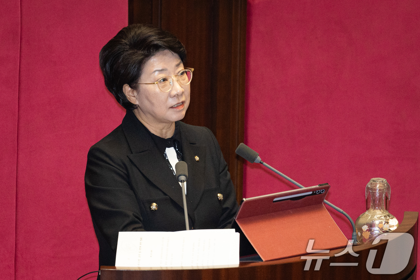 (서울=뉴스1) 유승관 기자 = 이달희 국민의힘 의원이 20일 서울 여의도 국회에서 열린 제433회 국회(임시회) 제2차 본회의에서 중대범죄수사청 조직 및 운영에 관한 법률안(대안 …