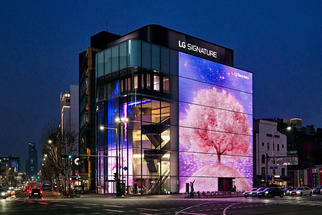 "도심 빌딩에 벚꽃이 피었네"…LG전자, 플래그십 D5서 벚꽃 아트