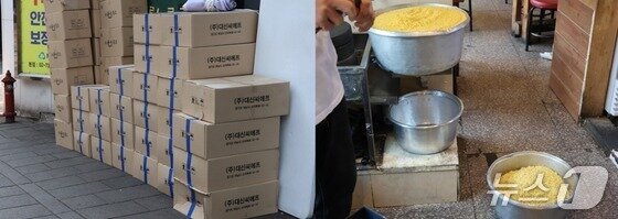 본문 이미지 - BTS의 광화문 공연 다음 날인 22일 광화문광장 인근의 전집 앞에 쌓여있는 재고들과 남은 식재료들.2026.3.22 ⓒ 뉴스1 권준언 기자