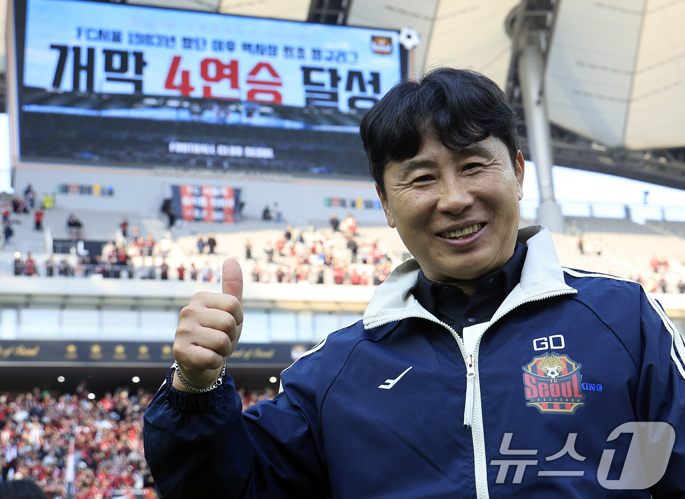 (서울=뉴스1) 박정호 기자 = 22일 오후 서울시 마포구 월드컵로 서울월드컵경기장에서 열린 하나은행 K리그1 2026 5라운드 FC서울과 광주FC의 경기에서 5대 0으로 승리한 …