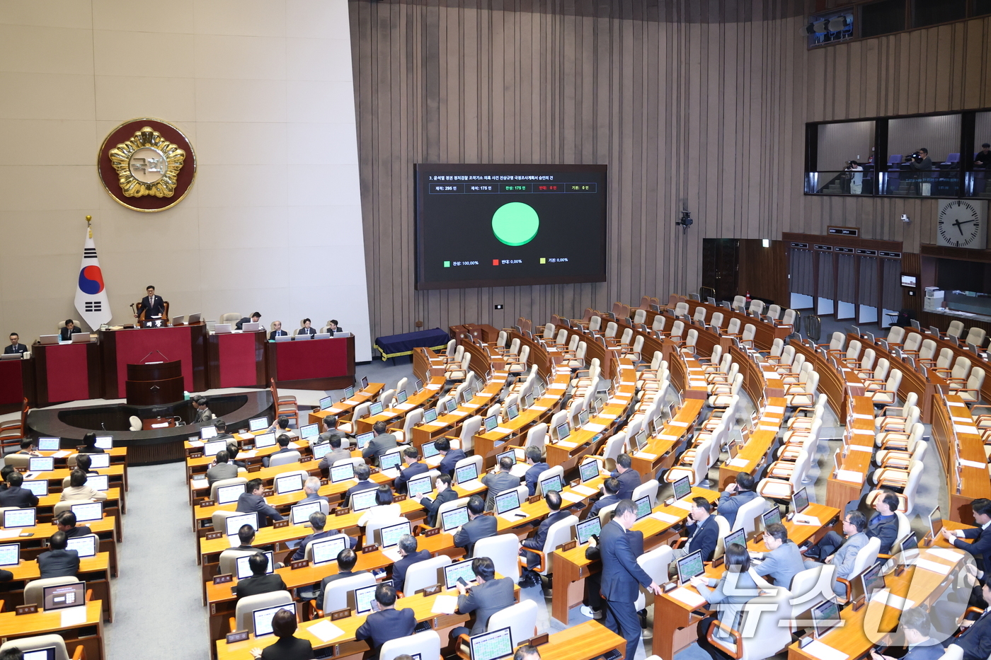 (서울=뉴스1) 이승배 기자 = 22일 서울 여의도 국회에서 열린 제433회 국회(임시회) 제2차 본회의에서 윤석열 정권 정치검찰 조작기소 의혹 사건 진상규명 국정조사계획서 승인의 …