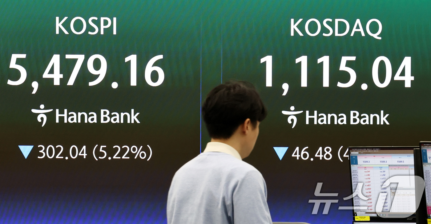(서울=뉴스1) 최지환 기자 = 코스피가 장 초반 급락하며 매도 사이드카가 발동된 23일 오전 서울 중구 하나은행 딜링룸 전광판에 증시 시황이 표시되고 있다. 2026.3.23/뉴 …