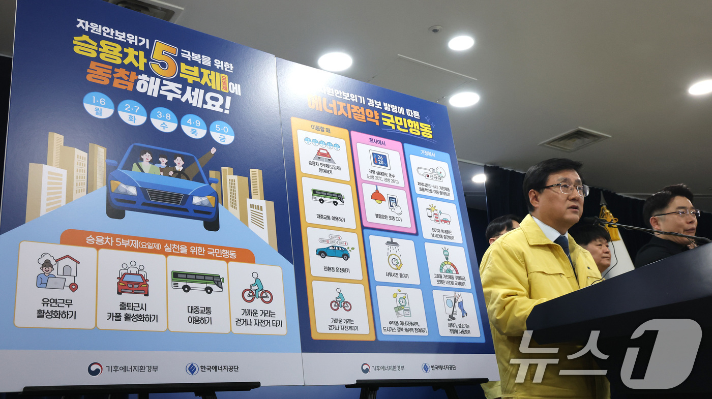 (서울=뉴스1) 임세영 기자 = 김성환 기후에너지환경부 장관이 24일 서울 종로구 정부서울청사 브리핑실에서 원유 안보위기 ‘주의’ 경보 발령에 따라 전국민 에너지절약 동참을 호소하 …