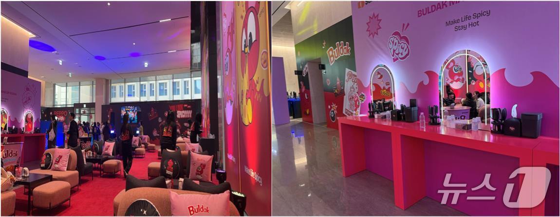 본문 이미지 - 23일 삼양식품 불닭 팝업스토어 '하우스 오브 번'에 시식 라운지(왼쪽)과 파우더룸이 있다. ⓒ 뉴스1 황두현 기자