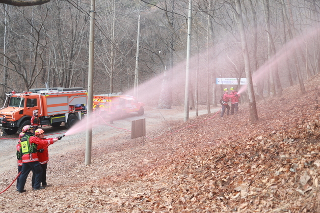 화마 막는 '산불지연제' 살포…동부산림청, 단종 잠든 장릉 지킨다
