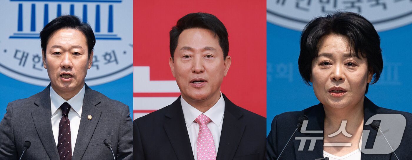 본문 이미지 - 왼쪽부터 박수민, 오세훈, 윤희숙  국민의힘 서울시장 예비후보. 2026.3.26 ⓒ 뉴스1