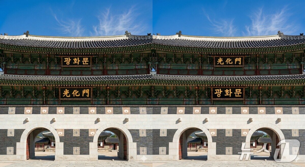 본문 이미지 - 광화문 한글현판 추가 예상도. 왼쪽은 한글이 위, 오른쪽은 한자가 위.