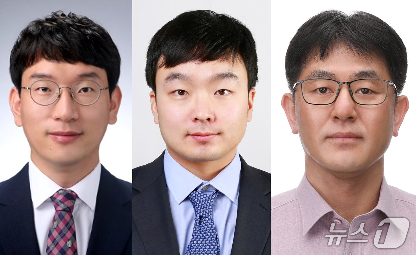 본문 이미지 - 홍합 접착 단백질 모사한 방사성 핵종 제거용 제염 코팅제 기술 확보 주요 연구진 한국원자력연구원 양희만 박사(왼쪽부터) , 울산과학기술원 이동욱 교수, 백명진 박사. (한국원자력연구원 제공. 재판매 및 DB금지) 2026.3.26/뉴스1