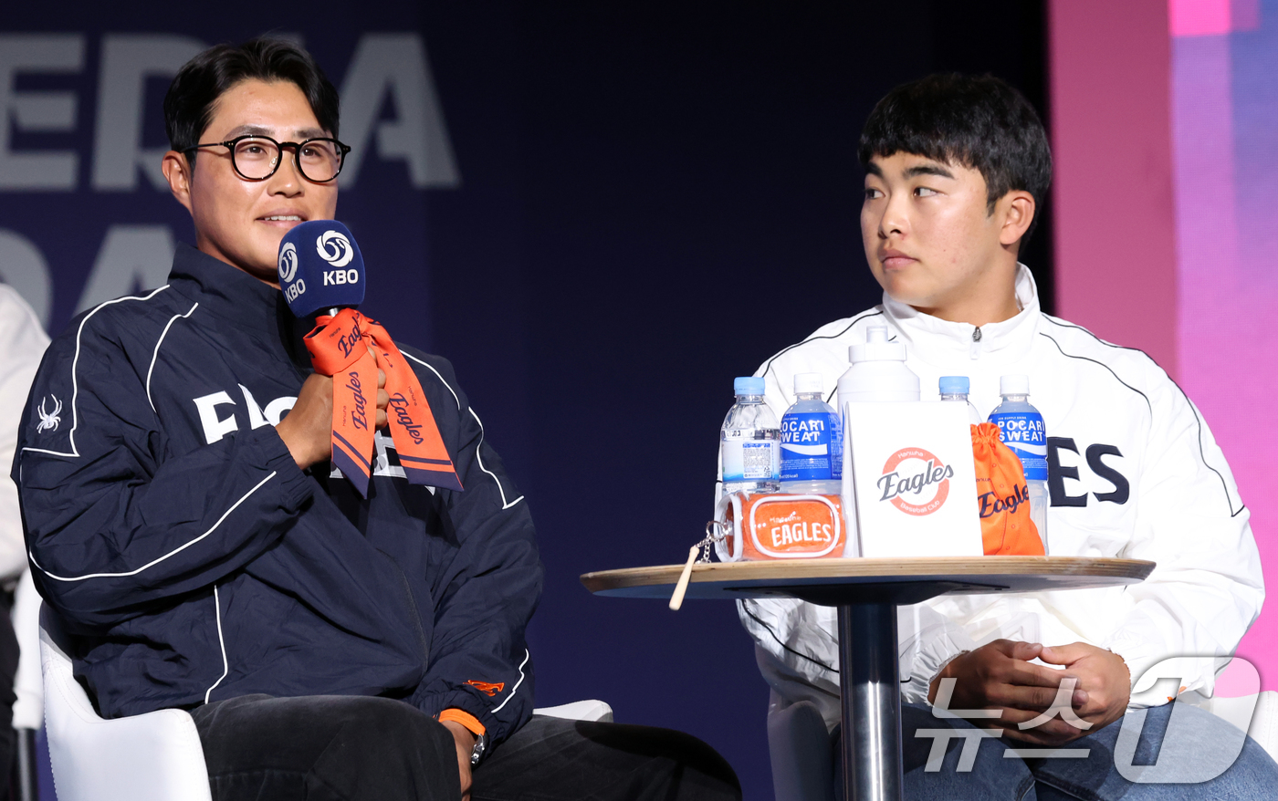 (서울=뉴스1) 김명섭 기자 = 26일 오후 서울 잠실 롯데호텔 월드에서 열린 2026 신한 SOL KBO 리그 미디어데이&팬페스트’에서 한화 이글스 채은성 선수가 각오를 밝하고 …