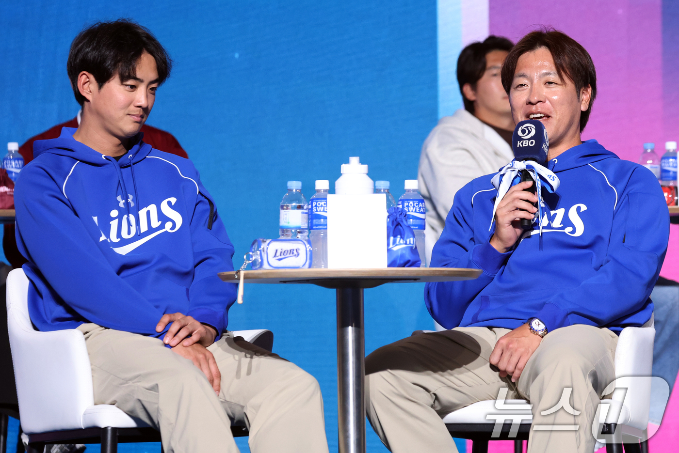 (서울=뉴스1) 김명섭 기자 = 26일 오후 서울 잠실 롯데호텔 월드에서 열린 2026 신한 SOL KBO 리그 미디어데이&팬페스트’에서 삼성 라이온즈 강민호 선수가 각오를 밝하고 …