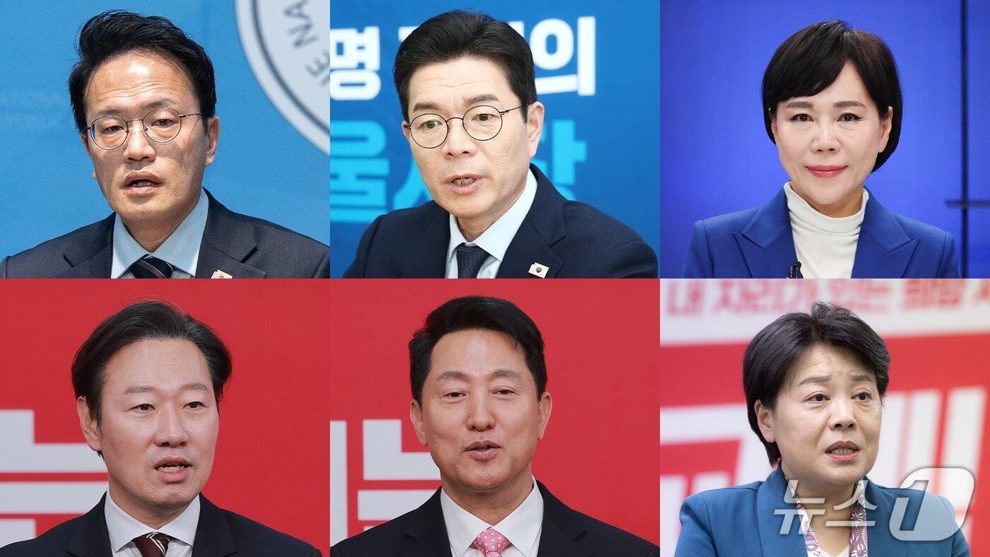 본문 이미지 - 박주민(위 왼쪽부터 시계방향), 정원오, 전현희, 윤희숙, 오세훈, 박수민 예비후보 2026.3.27 / 뉴스1 