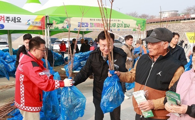 "미래를 위해 더 푸르게"…영월군, 군민과 나무 나눠 심었다