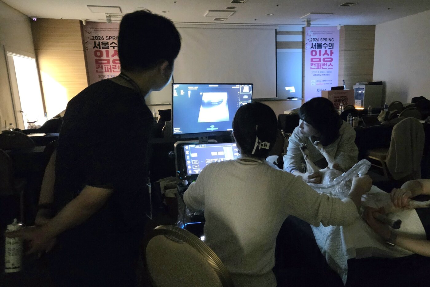 본문 이미지 - 2026 춘계 서울수의임상컨퍼런스에서 진행된 초음파 실습 현장 ⓒ 뉴스1 한송아 기자