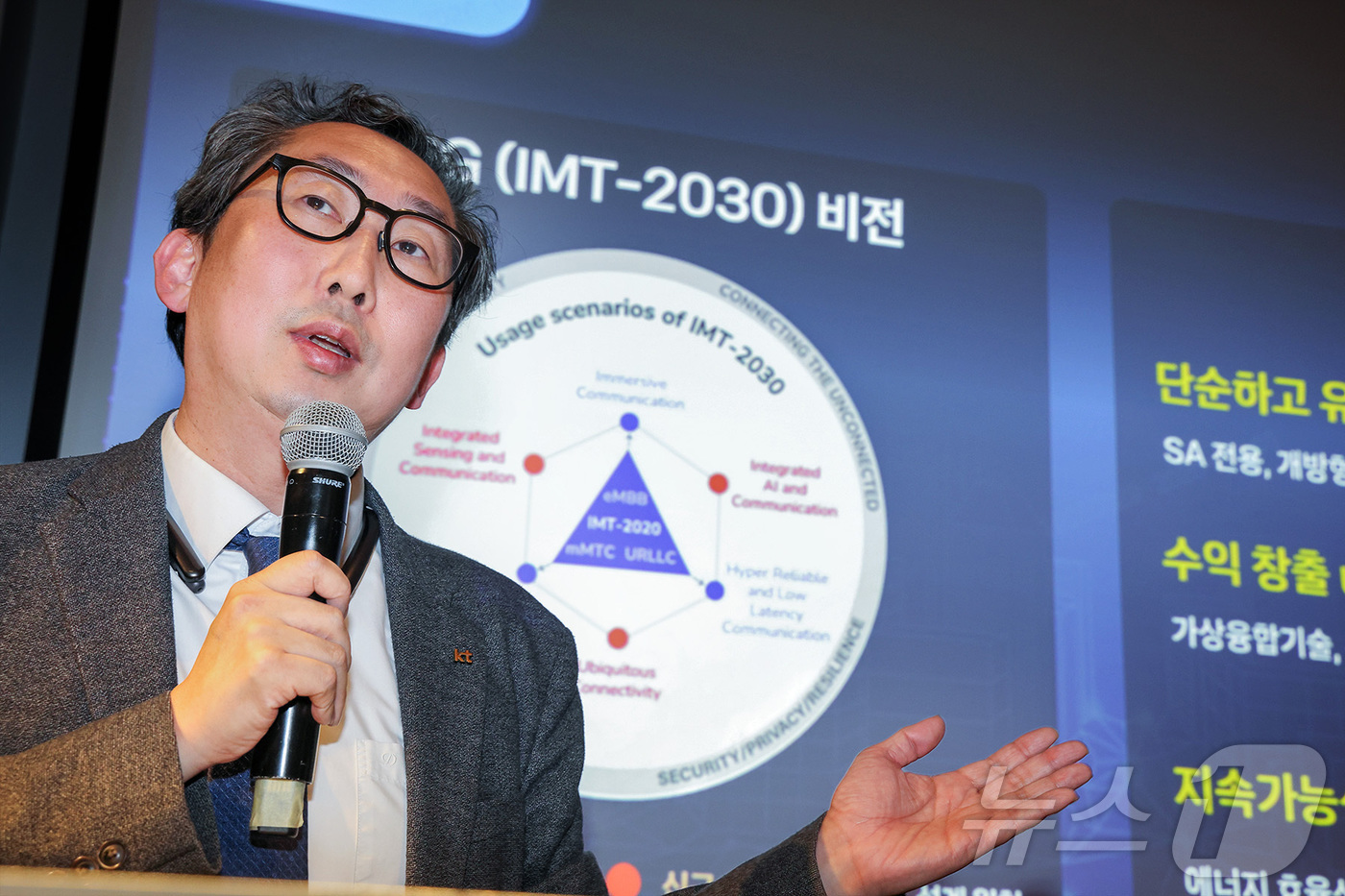 (서울=뉴스1) = KT는 2일(현지시간) 스페인 바르셀로나에서 열린 MWC 2026에서 기자브리핑을 열고, AI 시대를 전제로 한 6G 네트워크 비전과 이를 실현하는 핵심 기술 …