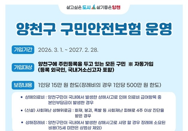 양천구, 44만 구민 '안전·자전거보험' 가입…최대 3000만 원 보장