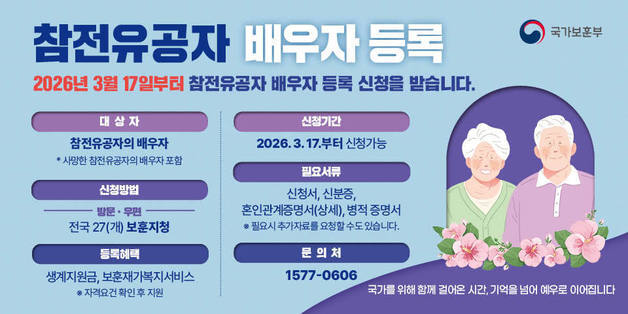 참전유공자 배우자 등록·생계지원금 지급, 17일부터 시행