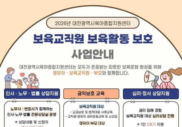 대전시육아종합지원센터, 보육 교직원 보육활동 보호 사업' 추진