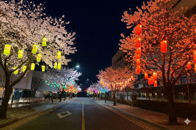 진주시, 야경 명소 '실크로드' 조성…벚꽃·실크등 조화