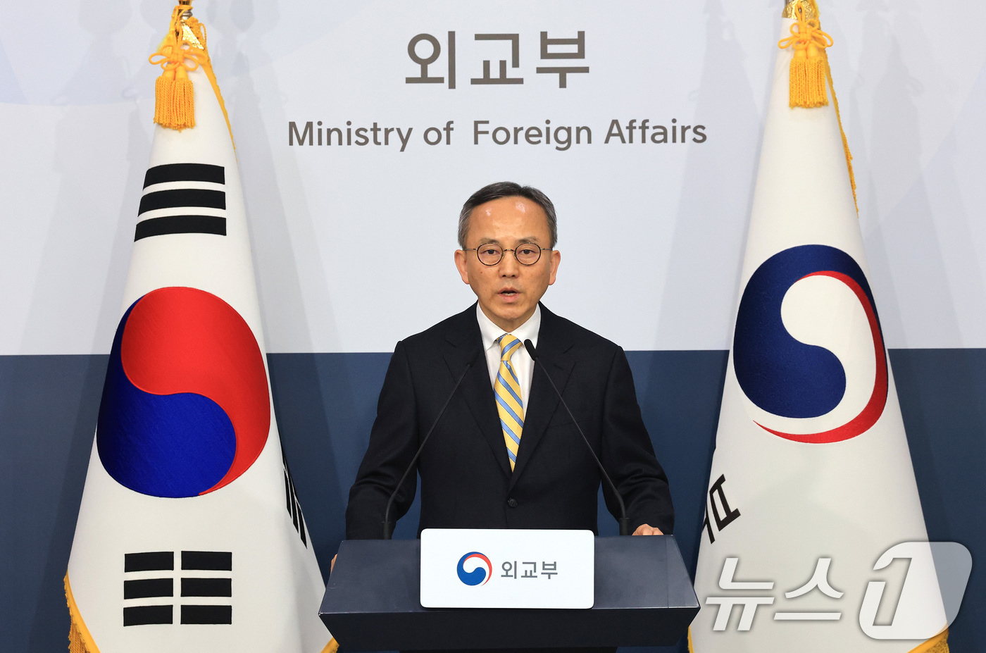 (서울=뉴스1) 임세영 기자 = 박일 외교부 대변인이 31일 서울 종로구 외교부 청사에서 정례브리핑을 하고 있다. 2026.3.31/뉴스1