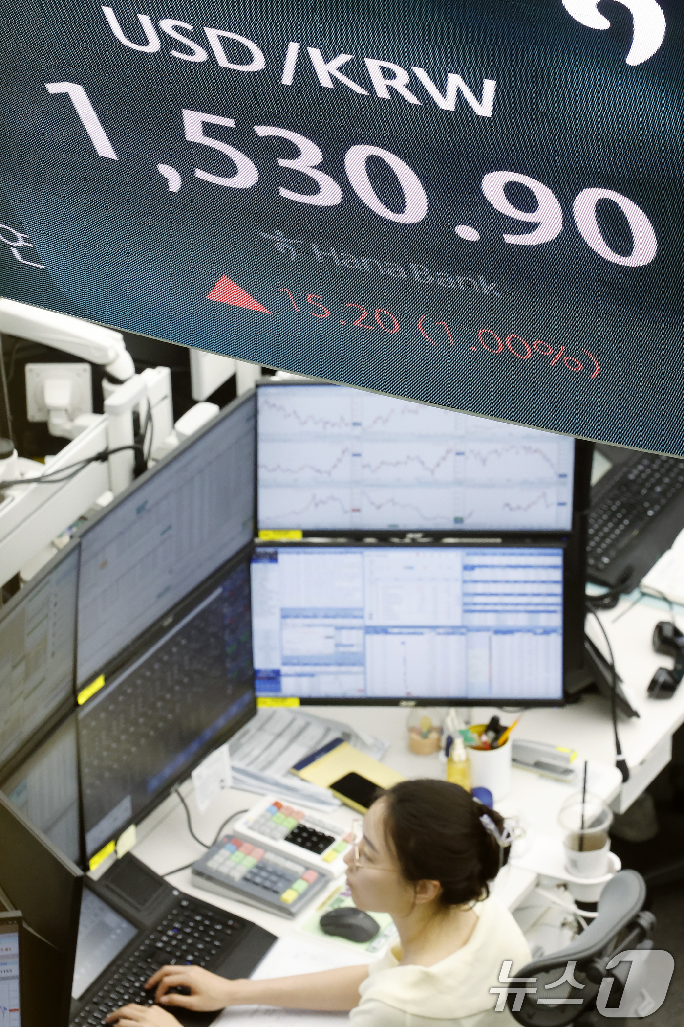 (서울=뉴스1) 박정호 기자 = 외국인 투자자들의 국내 주식 순매도가 이어지고, 달러·원 환율이 2009년 금융위기 이후 처음으로 1530원을 돌파한 31일 오후 서울 중구 하나은 …