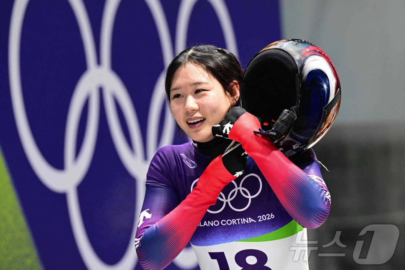 본문 이미지 - 밀라노 동계 올림픽에 출전한 스켈레톤 홍수정.ⓒ AFP=뉴스1