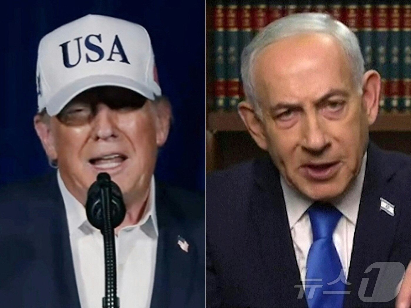 본문 이미지 - 28일 이란에 대한 공습을 발표하는 도널드 트럼프 미국 대통령과 같은 날 TV 연설에 나선 베냐민 네타냐후 이스라엘 총리. 2026.2.28 ⓒ AFP=뉴스1