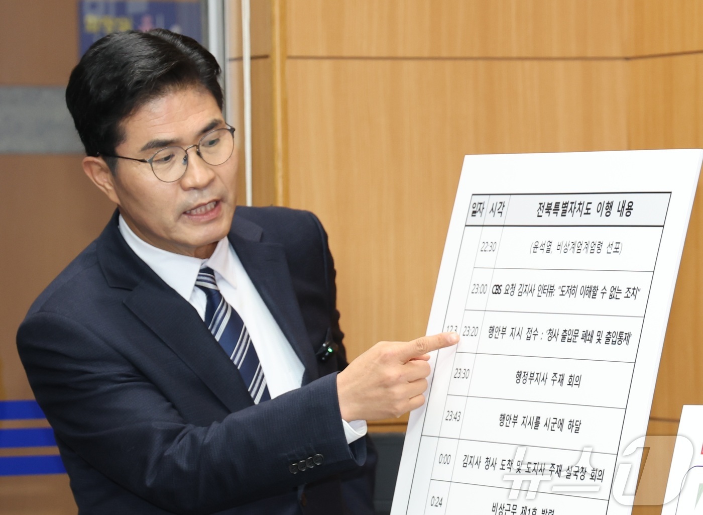 (전주=뉴스1) 유경석 기자 = 이원택 더불어민주당 국회의원이 4일 전북 전주시 전북특별자치도의회에서 현안 관련 기자회견을 열고 비상계엄 선포 당시 전북도의 이행 내용과 관련 자료 …