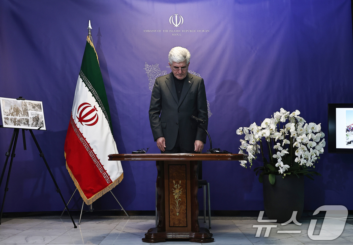 (서울=뉴스1) 최지환 기자 = 사이드 쿠제치 주한 이란 대사가 5일 오전 서울 용산구 주한 이란 대사관에서 미국·이스라엘의 대이란 공격과 관련한 이란 정부의 입장을 발표하기에 앞 …