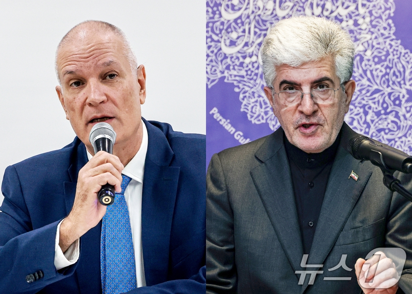 (서울=뉴스1) 최지환 기자  이호윤 = 라파엘 하르파즈 이스라엘대사(왼쪽)가 5일 서울 종로구 HJ비즈니스센터에서 중동상황 관련 정부의 입장을 밝히기 위해 기자회견을 갖고 있다. …