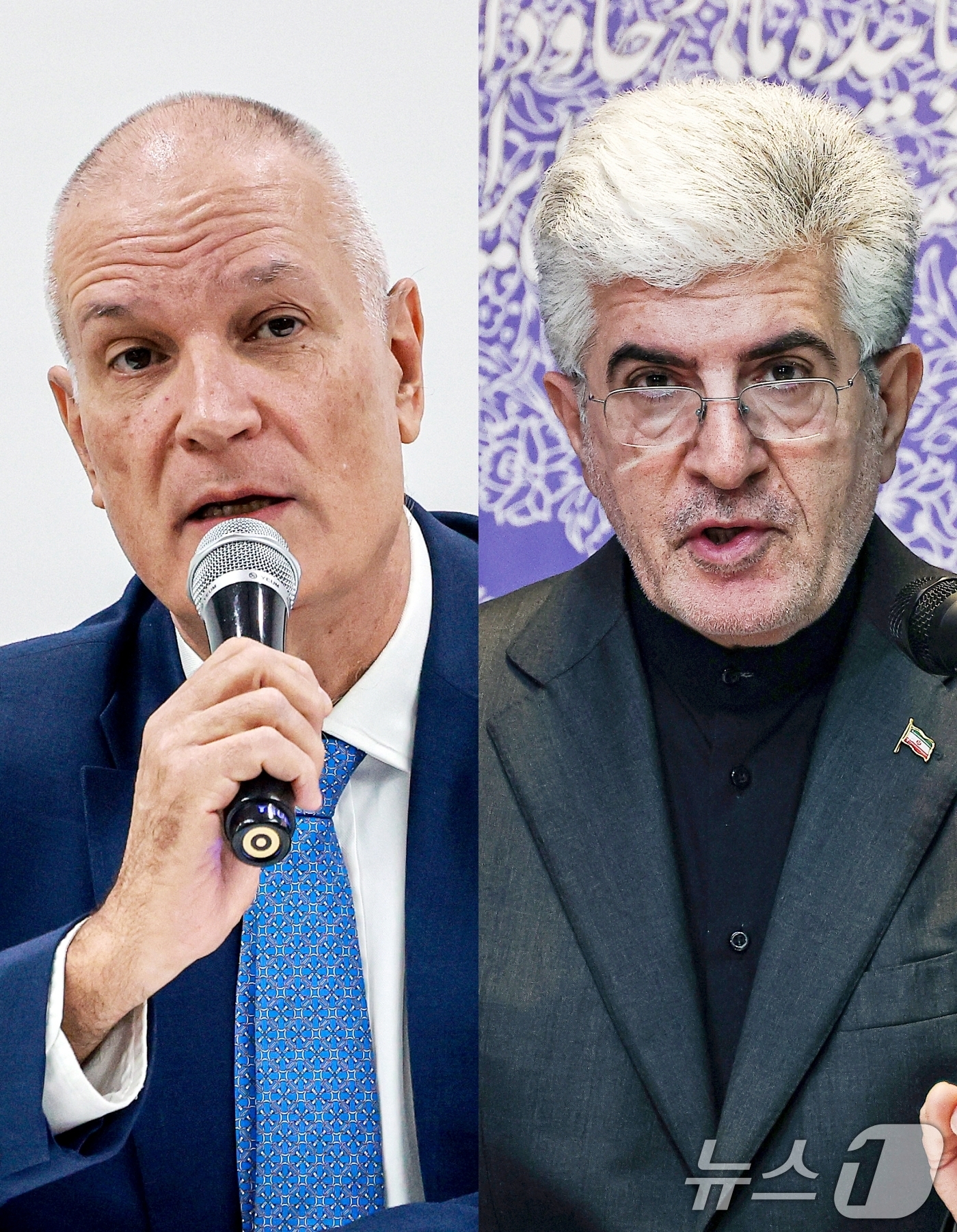 (서울=뉴스1) 최지환 기자  이호윤 = 라파엘 하르파즈 이스라엘대사(왼쪽)가 5일 서울 종로구 HJ비즈니스센터에서 중동상황 관련 정부의 입장을 밝히기 위해 기자회견을 갖고 있다. …