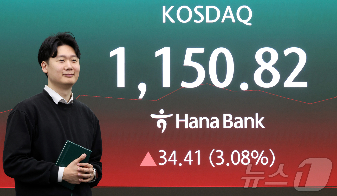 (서울=뉴스1) 김진환 기자 = 6일 서울 중구 하나은행 딜링룸 전광판에 코스닥 시황이 표시되고 있다.이날 한국거래소는 오전 9시11분 코스닥에 매수사이드카가 발동됐다고 공시했다. …