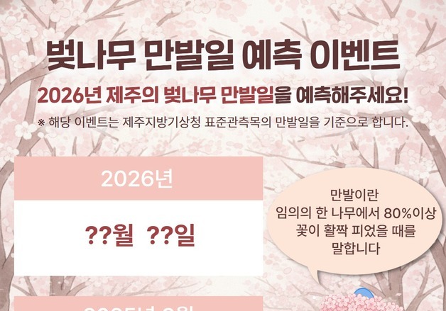 "올해 제주 벚꽃, 언제 활짝 필까요?"…13일까지 예측 이벤트