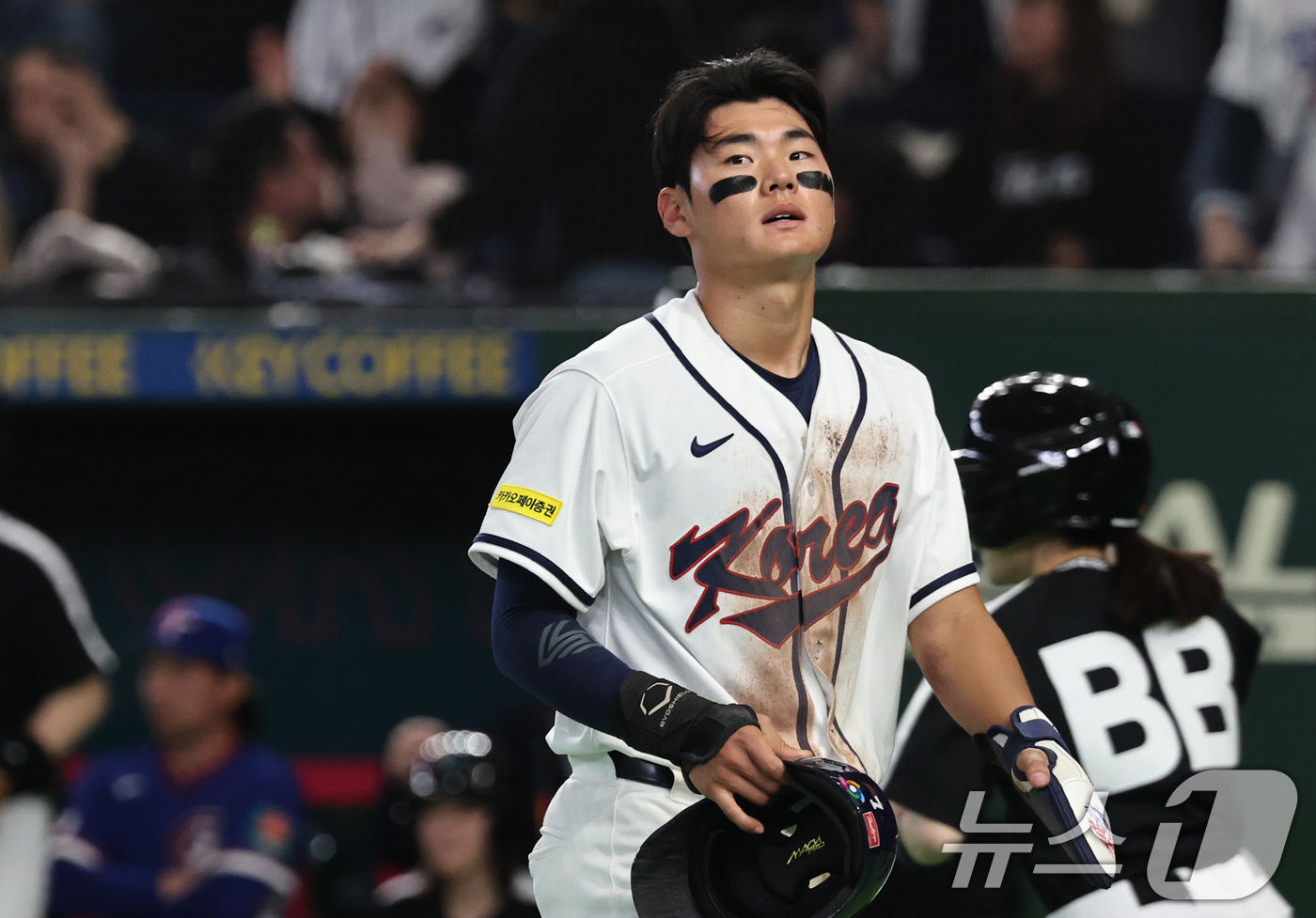 (도쿄=뉴스1) 구윤성 기자 = 8일 일본 도쿄돔에서 열린 2026 WBC 조별리그 C조 3차전 대한민국과 대만의 경기. 연장 10회말 1사 3루 대한민국 김혜성의 타구 때 3루 …