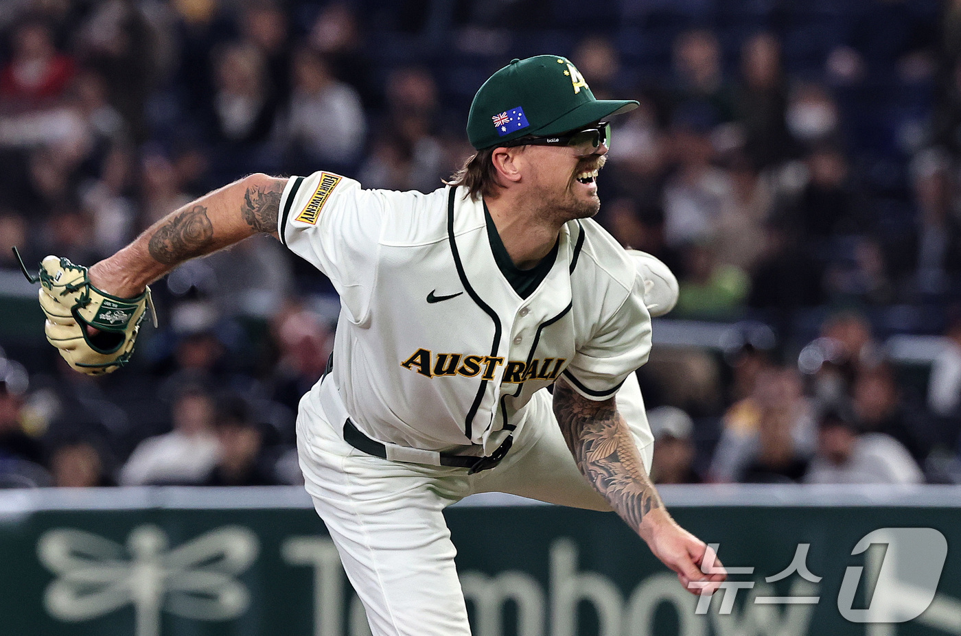 (도쿄=뉴스1) 구윤성 기자 = 9일 일본 도쿄돔에서 열린 2026 월드베이스볼클래식 조별리그 C조 대한민국과 호주의 경기. 호주 선발 투수 라클란 웰스가 공을 던지고 있다. 20 …
