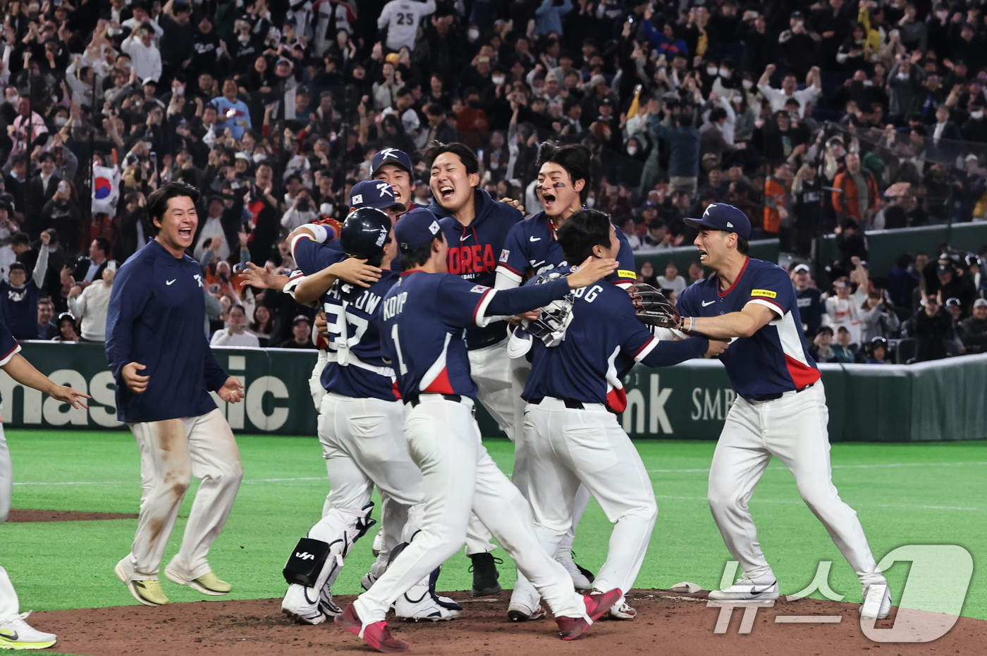 (도쿄=뉴스1) 구윤성 기자 = 9일 일본 도쿄돔에서 열린 2026 월드베이스볼클래식(WBC) 조별리그 C조 대한민국과 호주의 경기, 7-2 승리로 8강 진출을 확정지은 대한민국 …