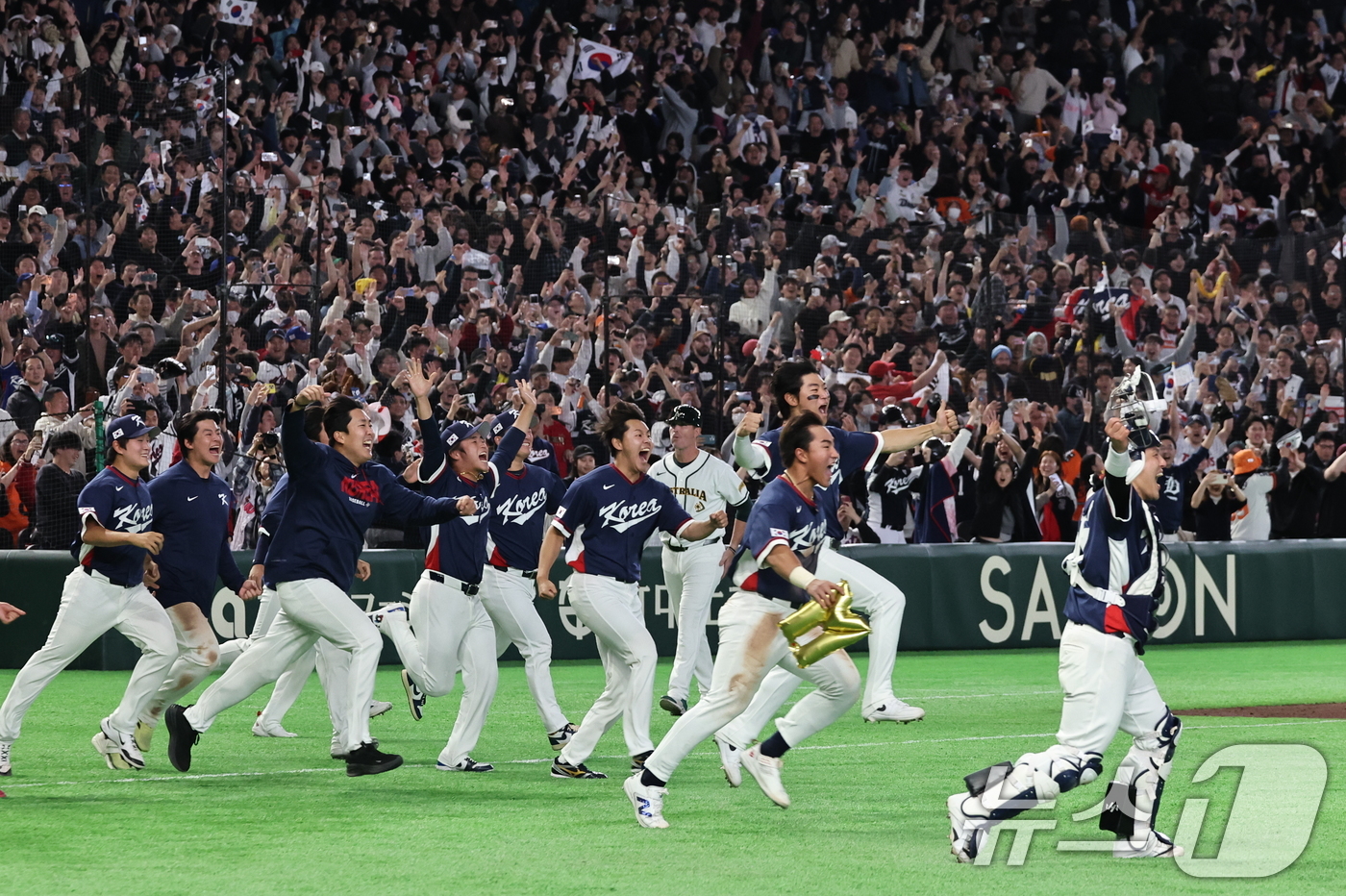 (도쿄=뉴스1) 구윤성 기자 = 9일 일본 도쿄돔에서 열린 2026 월드베이스볼클래식(WBC) 조별리그 C조 대한민국과 호주의 경기, 7-2 승리로 8강 진출을 확정지은 대한민국 …