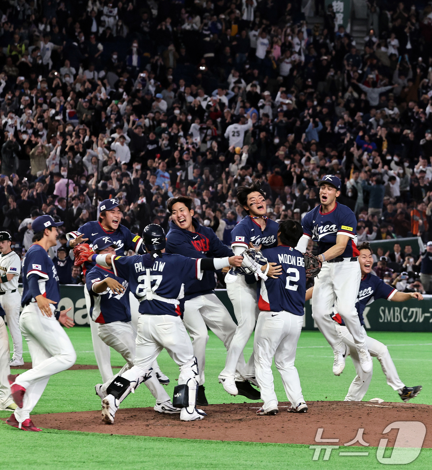 (도쿄=뉴스1) 구윤성 기자 = 9일 일본 도쿄돔에서 열린 2026 월드베이스볼클래식(WBC) 조별리그 C조 대한민국과 호주의 경기, 7-2 승리로 8강 진출을 확정지은 대한민국 …