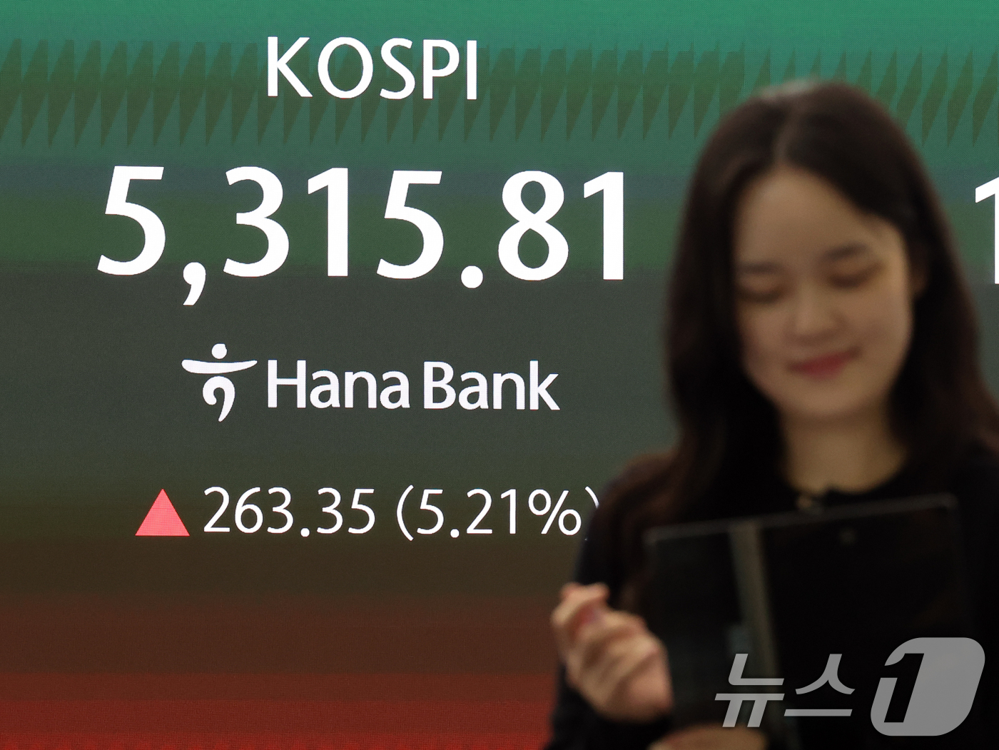 (서울=뉴스1) 황기선 기자 = 코스피 지수가 5% 넘게 오르며 장 초반 매수 사이드카가 발동된 1일 오전 서울 중구 하나은행 딜링룸 전광판에 코스피 시황이 표시되고 있다.이날 코 …