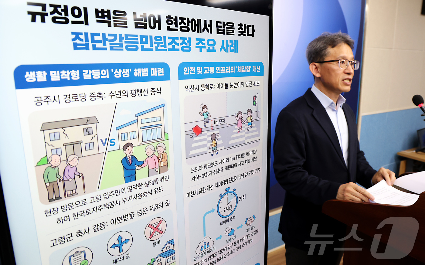 (세종=뉴스1) 김기남 기자 = 임진홍 국민권익위원회 집단갈등조정국장이 1일 세종시 정부세종청사에서  규정의 벽에 가로막혀 수년간 방치되었던 집단갈둥민원조정 주요 사례를  발표하고 …