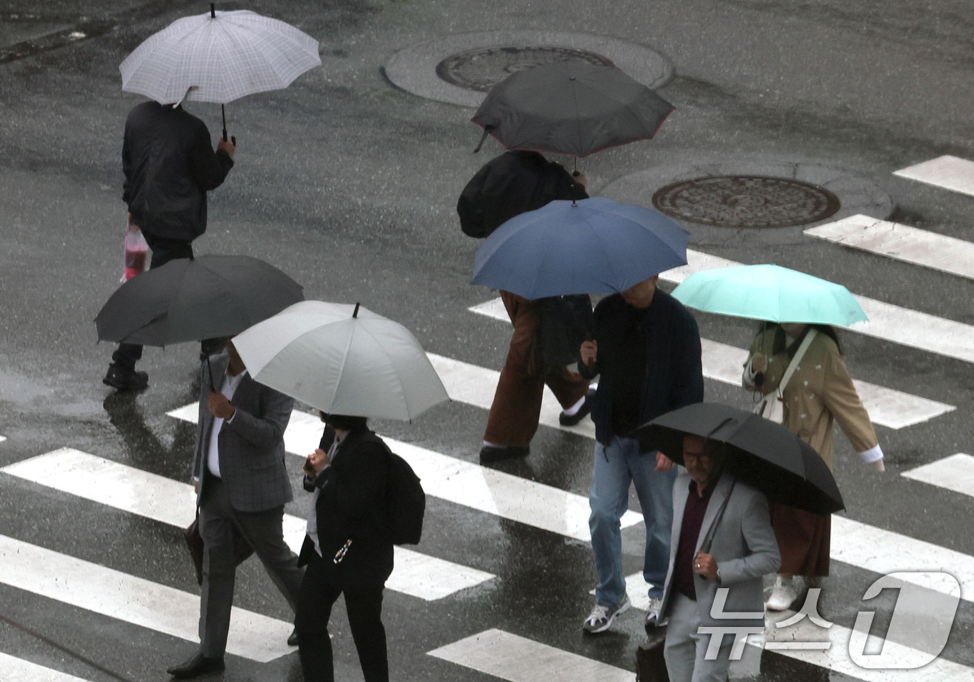 (서울=뉴스1) 구윤성 기자 = 10일 오전 서울 중구 을지로 일대에서 우산을 쓴 시민들이 출근길 발걸음을 옮기고 있다. 기상청은 이날 전국에 비가 내리다 오전에 대부분 그치겠으나 …