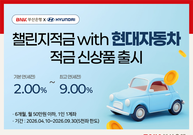 부산은행, 현대차 제휴 적금 첫선…최고 연 9% 금리