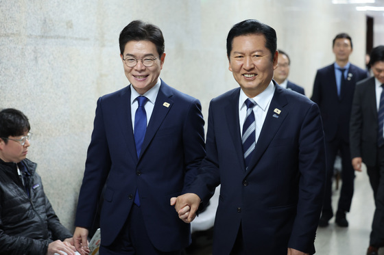 손잡은 정청래·정원오