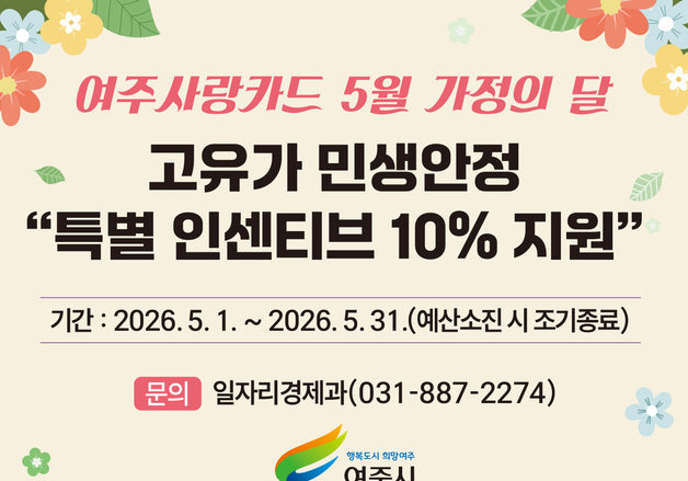 여주시, 5월 여주사랑카드 인센티브 8%→10% 상향