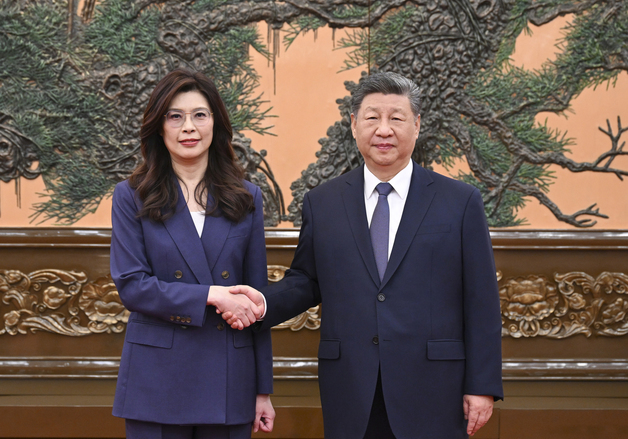 '14초 악수' 시진핑 "10년전엔 누가 왔죠?"…국민당 주석 예우