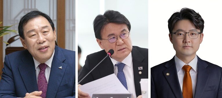 본문 이미지 - 세종시장 후보. 왼쪽부터 최민호 세종시장,  황운하 국회의원, 하헌휘 변호사. / 뉴스1